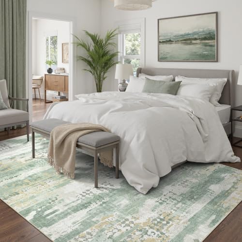 DCX Washable Abstract Area Rug 6x9, Non Slip Low Pile Rug, Sage Green - Image 2