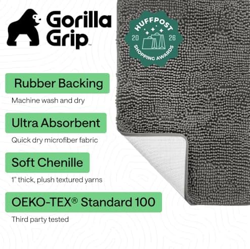 GORILLA GRIP Bath Rug Mat for Bathroom, Absorbent Chenille, 30x20 Charcoal - Image 2