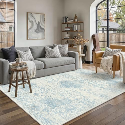 HUGEAR Blue 5x7 Area Rug Washable Vintage Rug Carpet by HUGEAR
