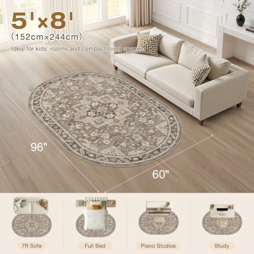 cotiled 5x8 Ellipse Area Rug for Living Room, Traditional - Image 2
