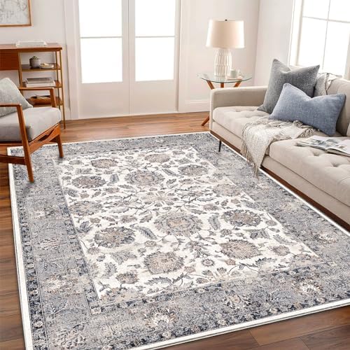 CHAMPLANT Washable Area Rug 5x7 Retro Boho Chic Medallion Distressed Design - Image 2