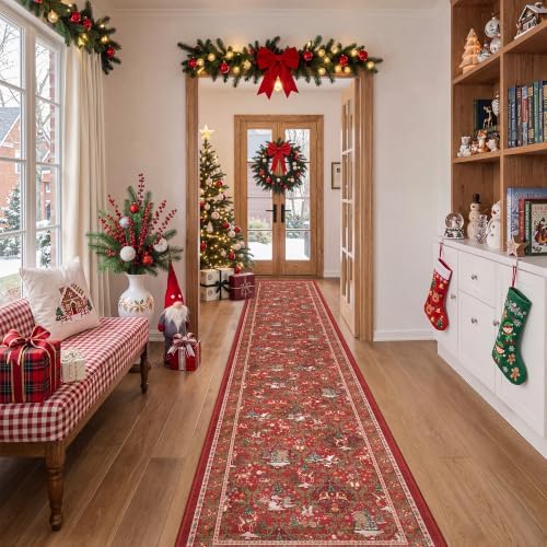 2x10 Christmas Runner Rug for Hallway, Washable Kitchen Rugs by Restydon