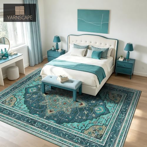 YARNSCAPE 6' x 9' Machine Washable Area Rug, Non-Slip Low-Pile Carpet - Image 3