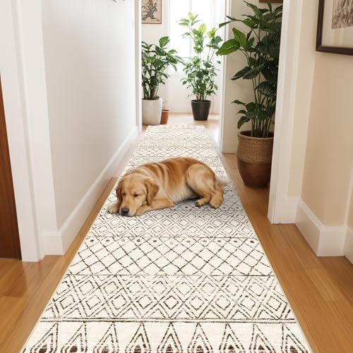 2'x6' Hallway Runner Rug Washable: Non Slip Moroccan Runners Beige - Image 3