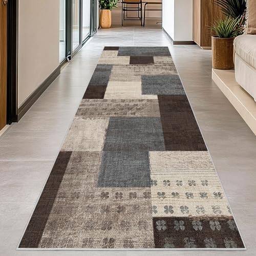 Modern Geometric Patchwork Indoor Blue Runner Rug - Image 7