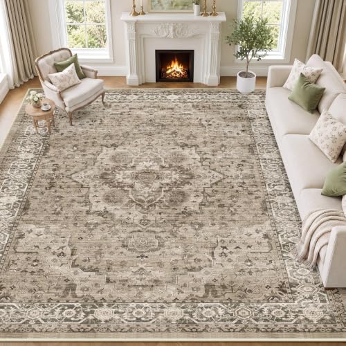 SameBed 8x10 Area Rug Living Room, Vintage Washable Carpet Brown by SameBed