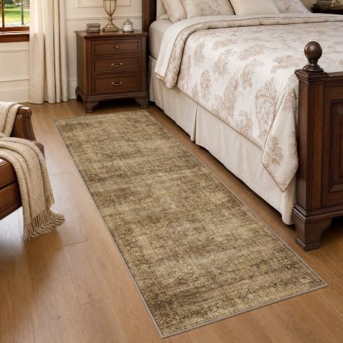 2x5 Washable Brown Vintage Distressed Runner Rug - Image 4