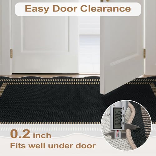 Scalloped Easy Jute Black Rug, 2.6x4 Front Door Washable Door Mat Non Slip - Image 6
