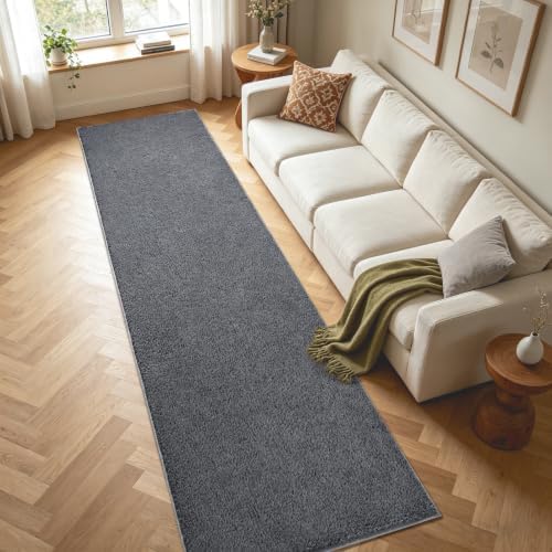 2x10 Dark Grey Solid Runner Rug Washable Non-Slip - Image 4