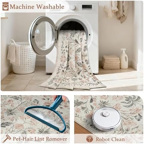 9x12 Area Rugs Boho Floral Washable Living Room Rug Neutral Carpet Bedroom - Image 5