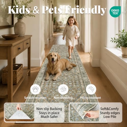 2'x8' Beige Brown Runner Rug, Washable Carpet - Image 3