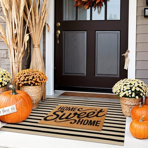 Fall Front Door Mat 24"x35", Cotton Washable Striped Outdoor Rug - Image 3