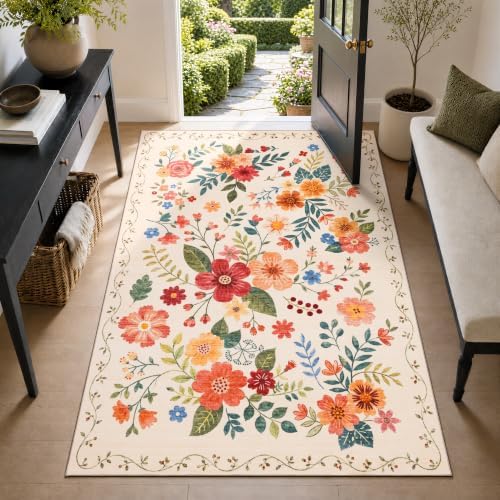 JOLLYVOGUE Floral Area Rug 3x5, Washable Rug by JOLLYVOGUE