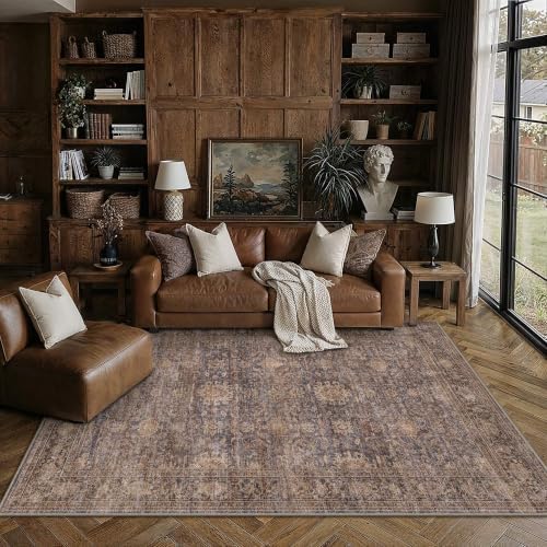 HUGEAR Blue Brown Washable 6x9 Area Rugs by HUGEAR
