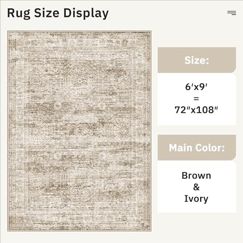 Soalmost 6x9 Area Rug for Living Room Washable Rugs Non-Slip Brown - Image 5