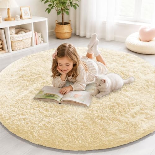 Smiry Round Area Rugs for Living Room Bedroom 4x4 ft, Fluffy Carpet by Smiry