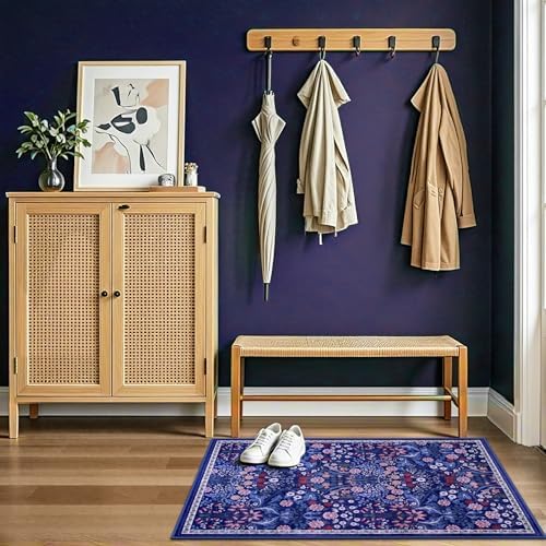 PLHXFR 2x3 Small Entryway Rug: Floral Washable Indoor Soft Carpet Blue - Image 5