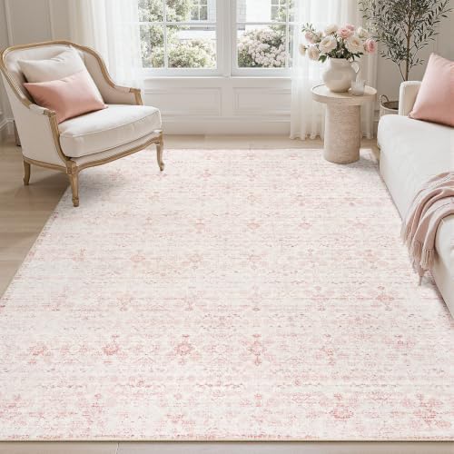 DCX Pink and Beige 4x6 Washable Rug, Kid & Pet Friendly - Image 2