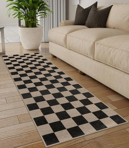 Rugalia Easy Jute Checkered Runner Rug 2.6x8 Black Rugs Runner - Image 5