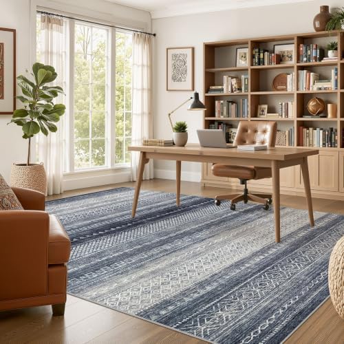 Nakagishi Boho 7x9 Area Rug Living Room Rugs Machine Washable Blue - Image 5