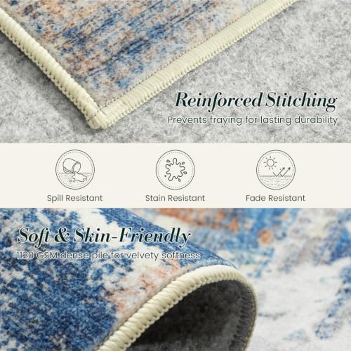 8x10 Washable Area Rug for Living Room, Slate Blue and Terracotta - Image 5