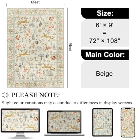 DUKINO 6x9 Area Rug, Washable Animal Living Room Rug Non Slip - Image 2