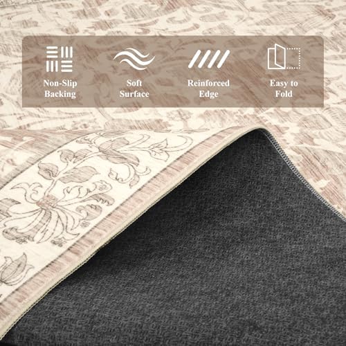 8x10 Area Rugs for Living Room, Washable Rug Beige Floral Print - Image 6