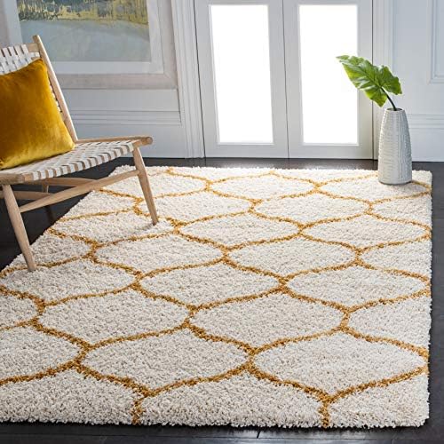 SAFAVIEH Hudson Shag Rug 5'3"x7'6", Soft Plush Modern Ivory & Gold SGH280F by Unknown