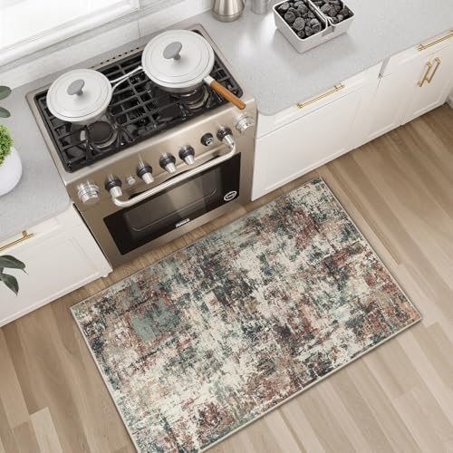 Rugflix 2x3 Entrance Rugs, Washable Rust Brown Green Entry Rug - Image 2