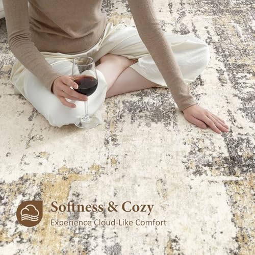 Area Rugs for Living Room: 4x6 Abstract Washable Rug Modern Neutral Large Soft - Image 3
