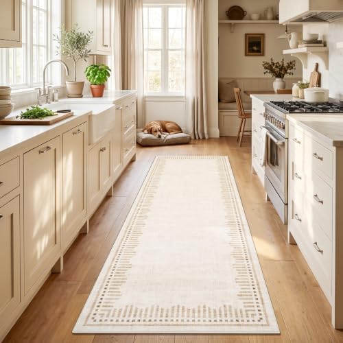 Garvee 2x8 Runner Rug Hallway Kitchen Washable Neutral Solid Beige Runners - Image 2