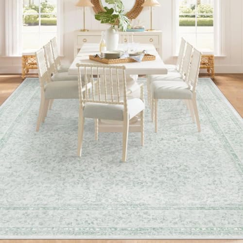 8x10 Area Rugs for Living Room: Washable Large Vintage Floral Rug Low Pile - Image 3