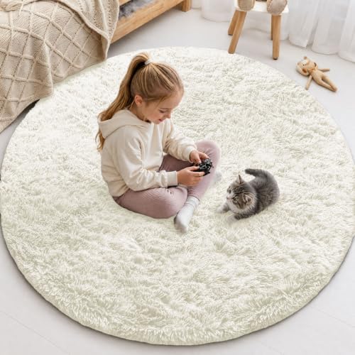 Smiry Round Area Rugs for Living Room Bedroom 5x5 ft, Fluffy Carpet by Smiry