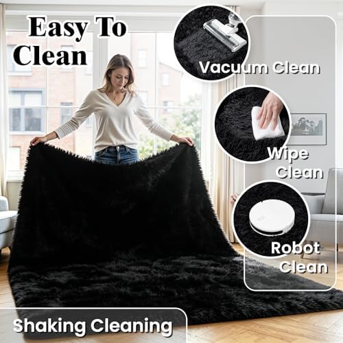 6x9 Fluffy Area Rug for Living Room: Soft Non-Slip Black Bedroom Carpet - Image 6