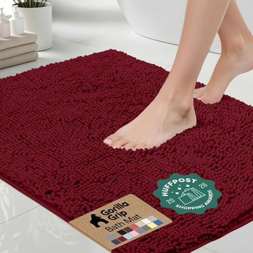 GORILLA GRIP Bath Rug Mat for Bathroom, Absorbent Chenille, 60x24 Burgundy by GorillaGrip