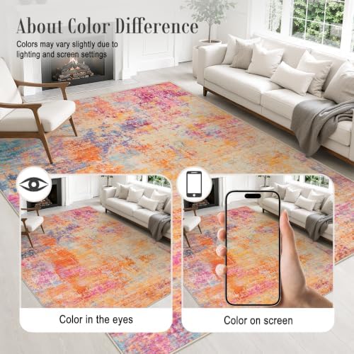 Round Area Rug Living Room: 5 ft Modern Washable Indoor Carpet - Image 6