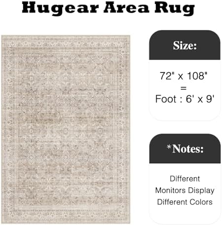 HUGEAR 6x9 Beige Vintage Distressed Washable Area Rug - Image 2