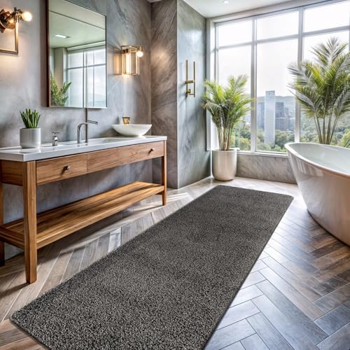 Area Rug 2x7 Dark Gray Runner Washable Indoor Rug Ultra Plus Thick Pile Solid by LenaRug