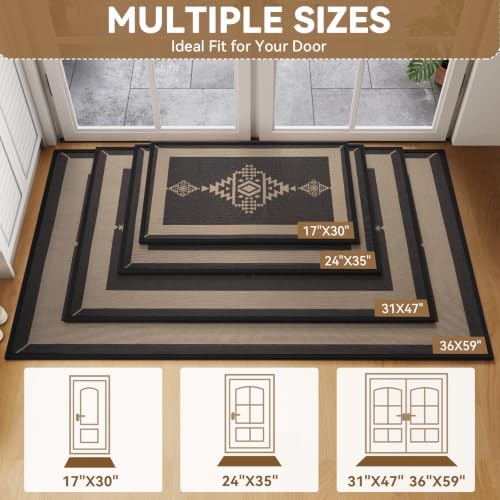 Indoor Door Mat Thin Low Profile Entryway Mats Brown 36"x59" - Image 2