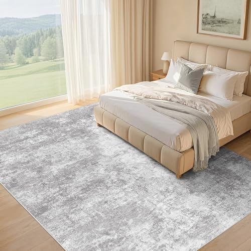 Area Rug Living Room-7X9 Abstract Washable Rug Light Grey - Image 2