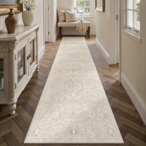 2'6x12 Beige Runner Rug Vintage Carpet - Image 3