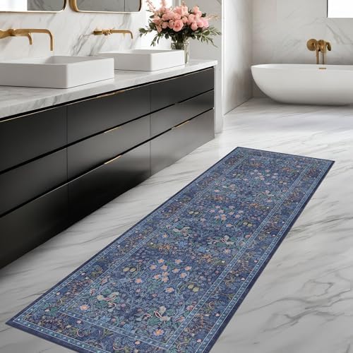 Dark Blue Washable 2x7 Runner Rug Non Slip - Image 3