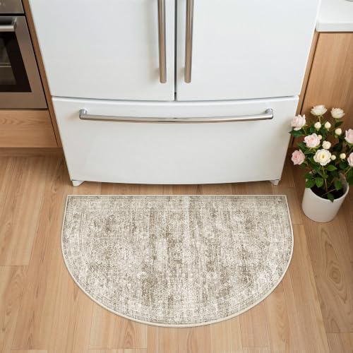 Soalmost Washable Half Circle Round Rug 2x3 Brown, Small Half Moon Area Rug - Image 3