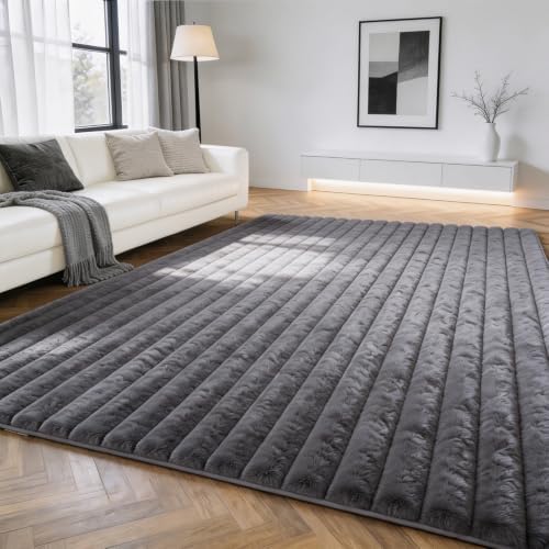 Gray Rabbit Striped Plush Rug 5'x7', Fluffy Shaggy Area Rug - Image 2