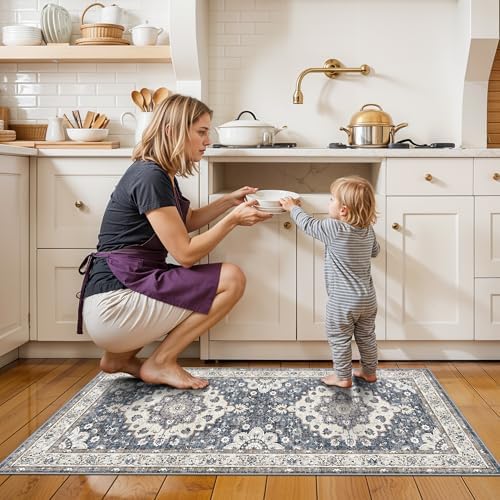 Washable 2x4 Entryway Runner Rug: Vintage Non-Slip Water Resistant Kitchen Rugs - Image 2