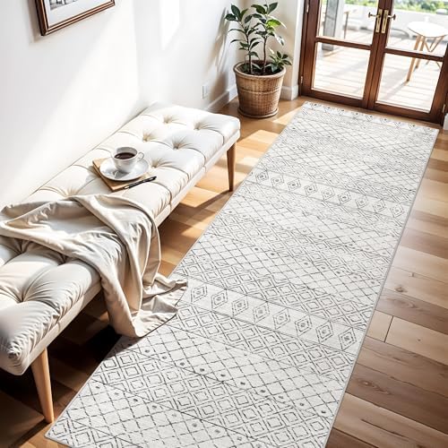 Rug Runners 2x8 for Hallway: Washable Moroccan Non Slip Rugs Geometric Grey - Image 3