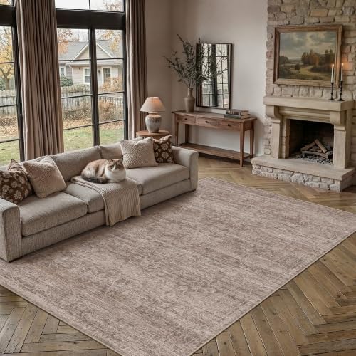HUGEAR Brown Area Rug 9x12 Washable Neutral Rug by HUGEAR