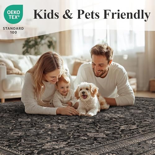 Schweek 6x9 Area Rug Washable Neutral Dark Rug Non Slip - Image 6