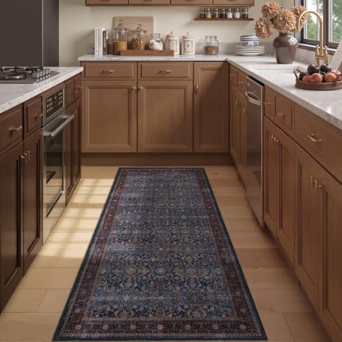 Washable Hallway Runner Rug 2'x5', Vintage Old Money, Dark Blue - Image 4