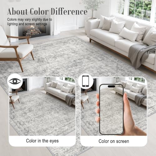 6x9 Area Rug Living Room: Modern Washable Soft Carpet Black Grey - Image 5